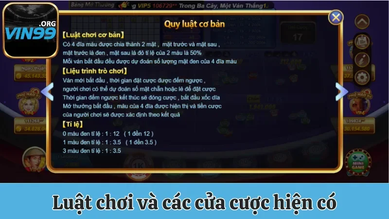 Xóc Đĩa Vin99 – Chiến Thuật Chơi Chuẩn Tăng Tỷ Lệ Thắng 2 Luật chơi và các cửa cược hiện có trong game