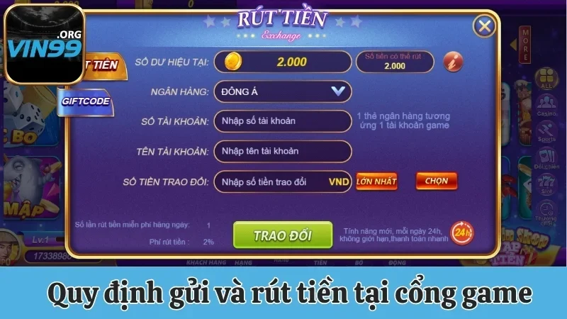 Điều Khoản & Điều Kiện Vin99 - Quy Định Hội Viên Cần Nắm 2 Quy định gửi và rút tiền tại cổng game